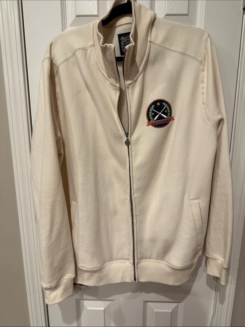 Lake Girl Cream Zip-Up Jacket with Embroidered Crest